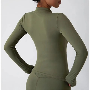 Women Solid Color Long Sleeve <b>Mock</b> <b>Neck</b> Zipper Crop <b>Top</b> Seamless Yoga <b>Top</b> Full Sleeve Skinny Fit Sportwear Women Fitness Jacket - Product Image 4