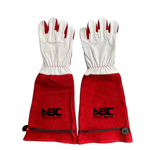Guantes de soldadura de cuero dividido de vaca profesional, guantes mecánicos protectores resistentes al calor, cómodos, transpirables, cuero de cabra suave - Product Image 5