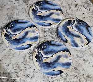 Sous-verres en marbre de pierre naturelle de luxe, 4 pièces, grande dalle, surface flammée, imperméable, garantie 1 an, utilisation en intérieur - Product Image 1