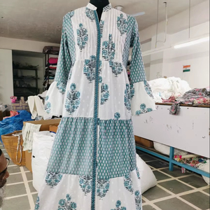 Stylish Women's Tiered Maxi Dress With Front Button Classic Block Print And Flattering Relaxed Fit Beach Boho Lady Long Dress - Product Image 1