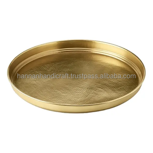 Plateau de salle de bain rond en laiton antique, en acier inoxydable avec finition en fer, plateau de service - Product Image 1