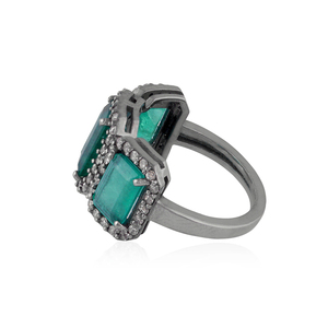 Emeraude pierre précieuse Champagne diamant oxydé 925 argent fait à la main demi-bande bague bijoux en gros femmes bague bijoux - Product Image 3