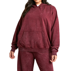 Sweat à capuche long en coton pour femme, hiver 2026, nouveau modèle personnalisé, lavage à l'acide, uni, broderie, pour la vente en gros - Product Image 1