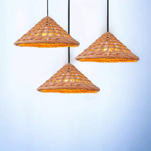 โคมไฟระย้าหวายธรรมชาติดีไซน์แบบมินิมอลใช้มือรูปทรงกรวยแบบเรียบง่ายอบอุ่นและเรียบง่ายสำหรับครอบไฟภายในอาคาร - Product Image 1