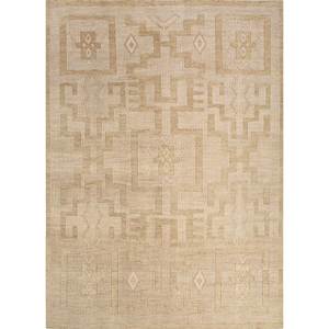 Grand tapis en laine noué à la main, motif géométrique et abstrait thym ivoire, pour entrée, couloir et maison - LCA-844 - Product Image 1