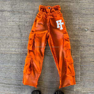 Pantalones de parche bordado con apliques de doble capa, pantalones acampanados de algodón holgados lavados con ácido Vintage de lujo para hombres - Product Image 3