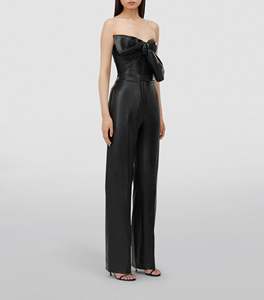 Pantalon en cuir ajusté ample personnalisé unisexe Design de mode taille moyenne couleur noire unie coupe droite pour les femmes pour l'hiver - Product Image 3