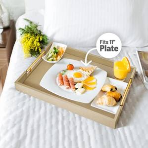 Plateau en bois écologique avec poignées en métal Bar Restaurants Table basse Plateau Plateau en bois naturel Fabricant Prix de gros - Product Image 3