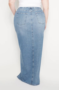 กระโปรงยีนส์ของผู้หญิงกระโปรงผ้ายีนส์แบบติดกระดุมยาวกระโปรงยีนส์ผ้าฝ้ายฟอก100% ฤดูร้อนดีไซน์ตามสั่ง - Product Image 4