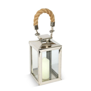 Mini lanterne de Noël en acier inoxydable et verre bougeoir en métal suspendu décoratif pour la maison et l'extérieur avec poignée en corde de jute - Product Image 6