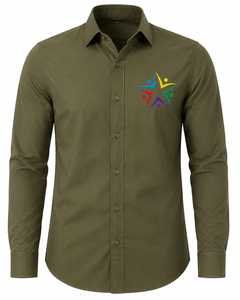 Camisa de Vestir Personalizada para Hombre, sin Cuello, Tejida, Transpirable, de Verano, Verde Oliva, Manga Larga, de Algodón, con Logotipo Bordado, Tallas XL-4XL - Product Image 1
