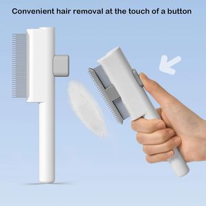 Peine para Mascotas 2 en 1 de Acero Inoxidable, Botón de Liberación Largo-Corto, Cepillo para Eliminar Pelo Muerto de Gatos, Estilo Simple - Product Image 5