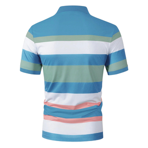Camiseta de Punto para Hombre, Rayas Azul Cielo, Verde y Blanco, Manga Corta, Transpirable, Secado Rápido, Ligera, Informal, para Golf, Tenis, Verano, Talla XL - Product Image 2