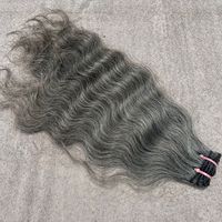 Extensiones de Cabello Humano Ondulado Natural Gris Indio, Doble Trama a Máquina, Puntas Gruesas, Cabello Virgen Remy, Paquetes de 100g, Aptas para Teñir Más Oscuro