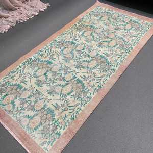 Alfombra Turca de 3.3x6.9 pies, Alfombra Vintage Decorativa, Alfombra Azul de Lana Marroquí - Product Image 5