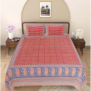Super <b>King</b> <b>Size</b> 3pc Red Paisley 100% Cotton <b>Sheet</b> Set with 2 Pillow Covers (SHKV1099) - Product Image 2