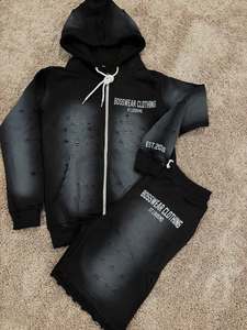 Fabricants de sweats à capuche personnalisés Streetwear Noir Rhinestone Broderie Zip up Vintage Acid Wash Heayweight recadrée sweats à capuche unisexe - Product Image 5