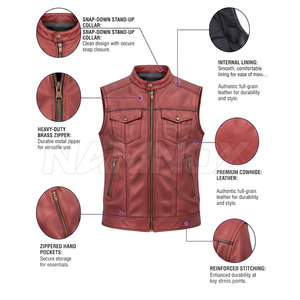 Chaleco de Motocicleta de Cuero Genuino de la Mejor Calidad para Hombre, Chaleco de Cuero Ligero para Motocicleta, Gran Venta - Product Image 4