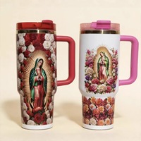 Taza de viaje aislada de acero inoxidable de 40 oz con logo personalizado de Nuestra Señora Virgen de Guadalupe y rosas, juego de vasos térmicos para coche, ¡la más vendida!