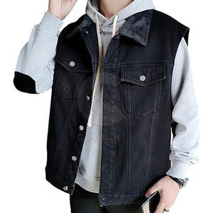 Turn Down Collar Hombres Jeans Chaleco Tallas grandes Jeans Chaleco Transpirable 100% Algodón Uso al aire libre Hombres Jeans Chaleco - Product Image 1