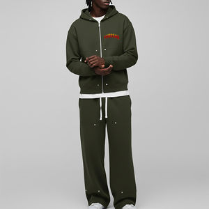 Chándal de Dos Piezas con Cremallera de Color Sólido Hecho a Medida de la Mejor Calidad, Ropa Deportiva Moderna con Decoración de Botones de Color Sólido - Product Image 1