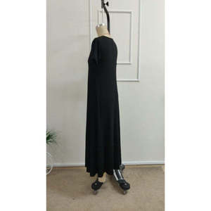 Robe longue en viscose à manches courtes et col en V avec fermeture éclair en dentelle pour femme, 33110 - Noir - Product Image 6