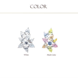 Boucles d'oreilles à clip classiques fantaisie en forme de poire, zircon cubique multicolore, plaqué rhodium, pour femmes, LAVINA, fêtes, mariages, cadeaux, laiton - Product Image 4