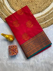 Saree indien en soie douce de créateur de Style Banarsi avec chemisier fantaisie vêtements de fête de mariée exclusifs vêtements de sari ethniques pour femmes les plus vendus - Product Image 5