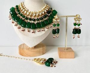 Classic <b>Kundan</b> Polki Necklace Set Handcrafted Brass <b>Jewelry</b> for Ethnic Wear Gold Finish Necklace and Earrings for Weddings - Product Image 2