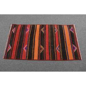 Alfombra Turca Kilim, Alfombra Vintage de 1.8x3.2 pies, Alfombra de Lana con Rayas Rojas - Product Image 3