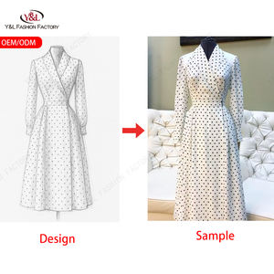 Produttore di Abiti in Seta Personalizzati OEM di Alta Qualità Stampa a <span class=keywords><strong>Pois</strong></span> Abito da Donna Private Label - Product Image 2