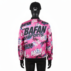 Chaqueta de Satén Premium para Mujer, Color Rosa Brillante, Tela Suave con Estampado Completo, Diseño de Sublimación con Logotipo Personalizado, Chaquetas de Satén para Mujer - Product Image 2