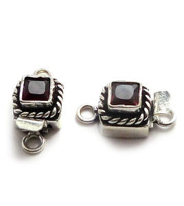 <b>Red</b> Garnet Gemstone Square 1Strand 2Strand 3Strand Box Clasp Antique Silver Plated 19X10X8MM Jewellery Making B809 - Product Image 4