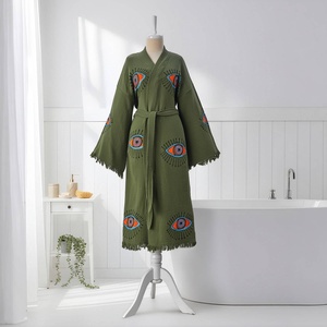 Robe en coton turc à motifs imprimés, vert olive, motif œil turc, Kimono - Product Image 6