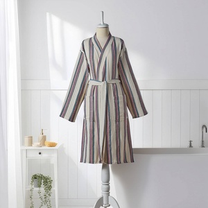 Albornoz Turco Antiguo de Algodón, Color Crema con Rayas Multicolores, Estilo Kimono - Product Image 3