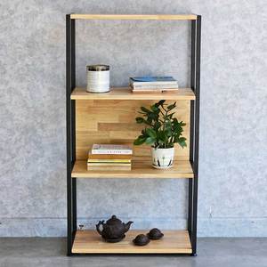 Étagère à 4 niveaux moderne 60x30x110cm en bois d'hévéa avec structure en fer KS68227 pour salon, bureau et chambre d'enfant - Product Image 5