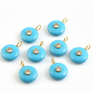 Pendentifs en argent sterling 925 avec incrustation de pierres précieuses rondes turquoise bleu, 15 mm, bijoux en turquoise, vente en gros - Product Image 4