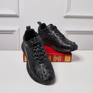 Scarpe da Uomo Nere in Pelle di Alligatore 100% Coccodrillo, Eleganti e Comode con Lacci - Product Image 4