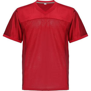 Maillot de football vierge, maillot de football rouge uni avec col en V, panneau frontal en mesh, manches et épaules lisses, léger - Product Image 1