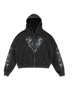 Sudadera con capucha térmica de invierno de alta calidad, personalizada, moderna, con pedrería negra, bordada, con estampado digital, 100% algodón, 2 piezas - Product Image 1