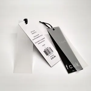 Transparente Clear Swing Tag Butter Paper Embossed Logo Hangtag Screen Print Barcode Preço Ticket Para Roupas de Moda