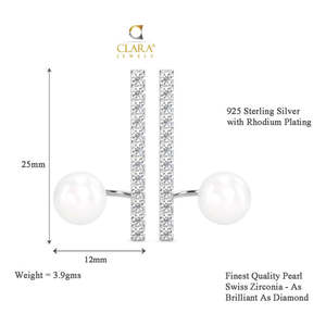 Pendientes CLARA de Plata de Ley 925 con Perla Ichika, Baño de Rodio y Circonita Suiza, Diseño con Cierre de Rosca, Regalo para Mujeres y Niñas - Product Image 6