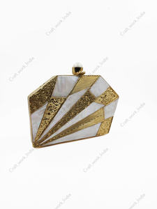 Art Deco Mother of Pearl <b>Clutch</b> with Gold Panelled Metal Work and Pearl Knob Luxury Handcrafted Evening <b>Bag</b> gift her - Product Image 2