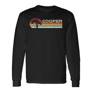 T-shirt a maniche lunghe Cooper Surname Vintage Sunset con palme, stile anni '80 e '90, per promozioni - Product Image 1