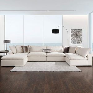 Canapé sectionnel moderne en tissu coton-lin blanc, design contemporain, mobilier de salon pour villa, ensemble une place et trois places - Product Image 1