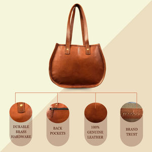 กระเป๋าหนังแท้สีน้ำตาลของผู้หญิงลายพระจันทร์ครึ่งเสี้ยวกระเป๋าถือสุดมันเงาใช้ในชีวิตประจำวันมีซิปที่ทนทานสไตล์วินเทจ - Product Image 3