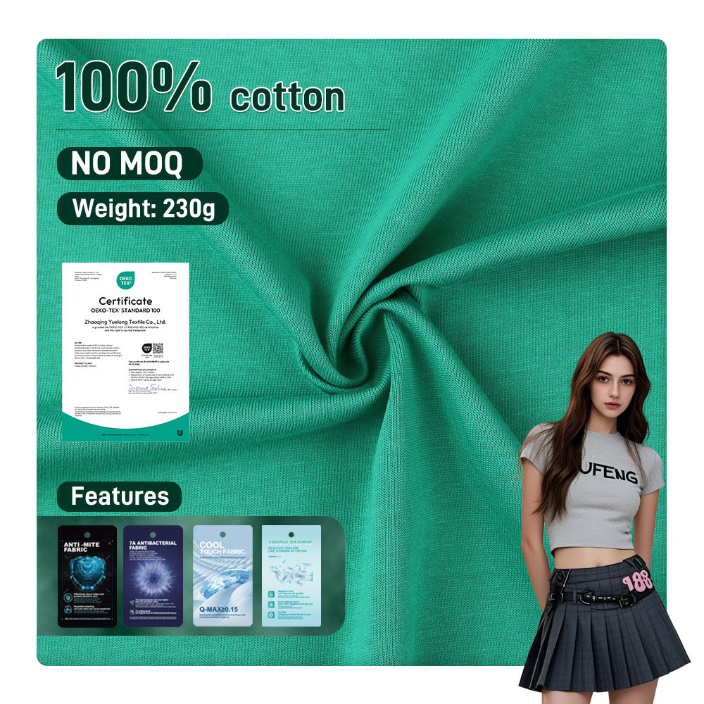 235 Gsm Knitted Combed 100% Dyed Organic Cotton Single Yarn Plain Weave Jersey Breathable Summer Shirt Fabric