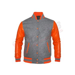 Imprimations personnalisées Letterman 100% laine polaire de coton-corps et manches en cuir de vachette de couleur orange veste universitaire de baseball - Product Image 1