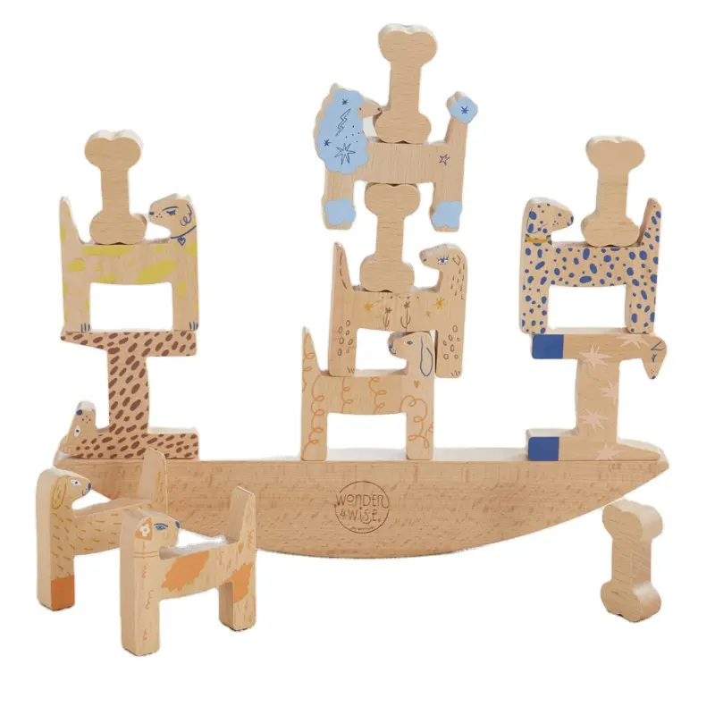 Asweets' New Wholesale Child Wood Balance Game - Plate Stacker Board, Educational Toy for Kids Dog-Gone Balancing Fun