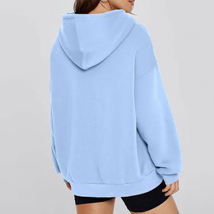 Conjunto de Sudadera con capucha de gran tamaño de lana de invierno para mujer, Sudadera corta con logotipo frontal y cuello con capucha - Product Image 5